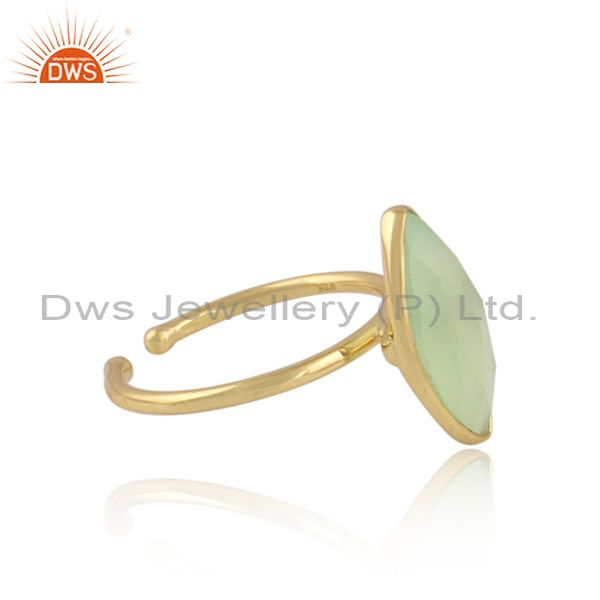 Prehnite Chalcedony Gemstone Womens Gold Plated Silver Rings