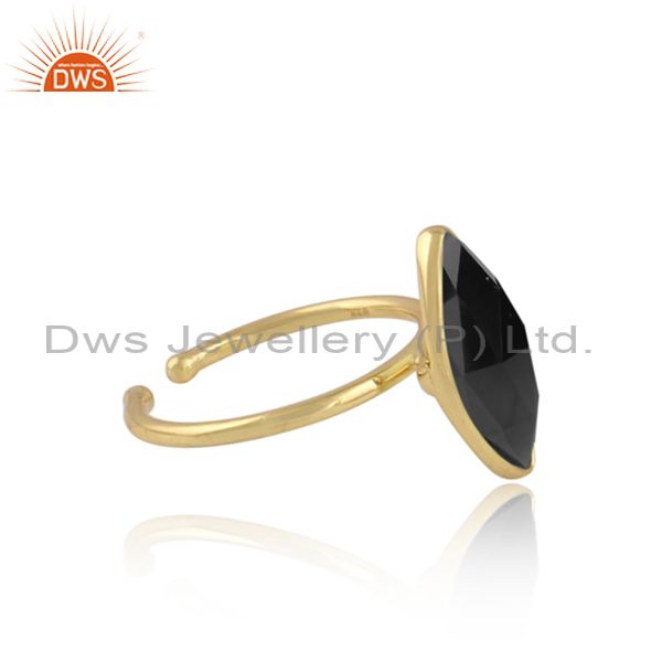 Natural black onyx gemstone designer 18k gold plated silver rings