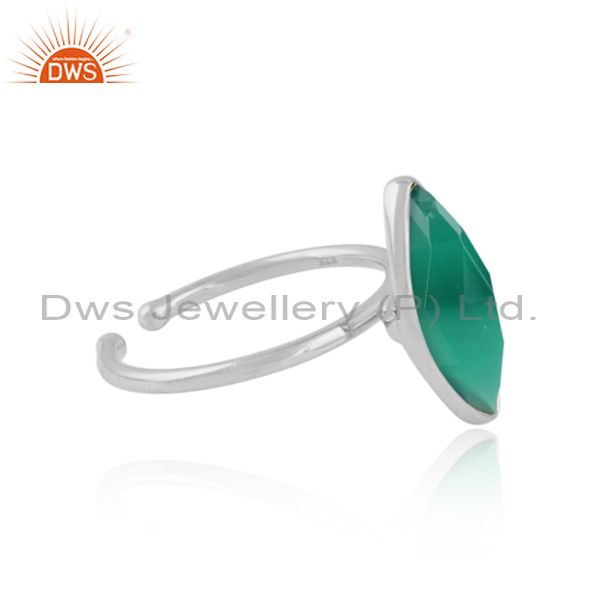Glossy design 925 sterling fine silver green onyx gemstone rings