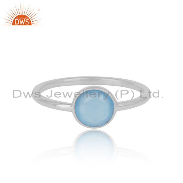 Handmade dainty sterling silver blue chalcedony solitaire ring