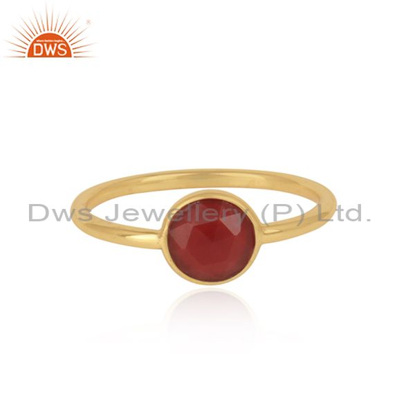 Handmade Dainty Gold On Silver Red Onyx Solitaire Ring