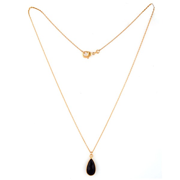 Exporter 18k Gold Plated Black Onyx Bazel Set Brass Pendant With Chain