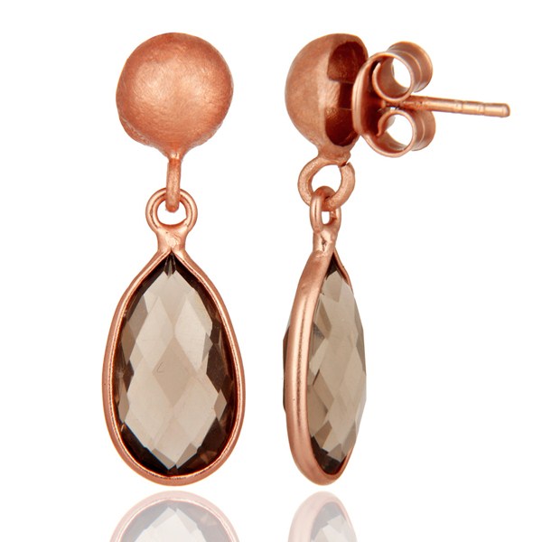 Suppliers 18K Rose Gold Plated Sterling Silver Smoky Quartz Gemstone Drop Dangle Earrings