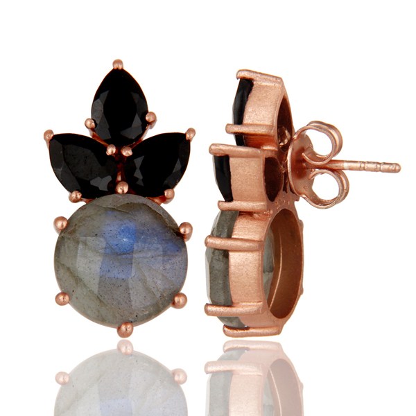 Suppliers 22K Rose Gold Plated Sterling Silver Black Onyx And Labradorite Stud Earrings
