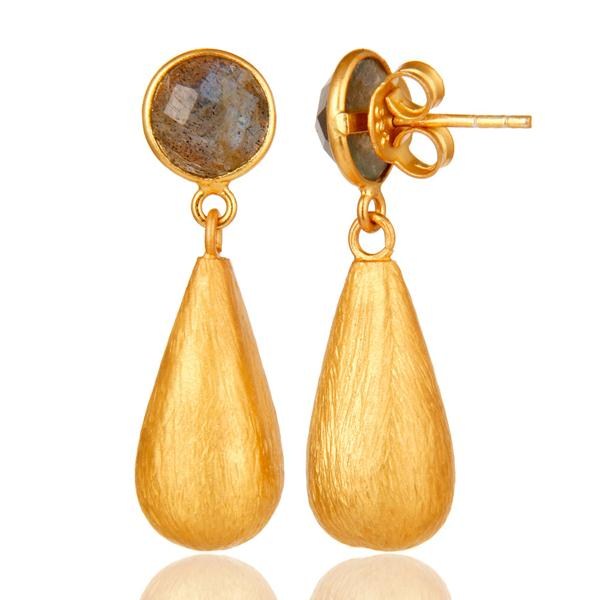 Suppliers Labradorite Gemstone 22K Yellow Gold Plated Sterling Silver Teardrop Earrings
