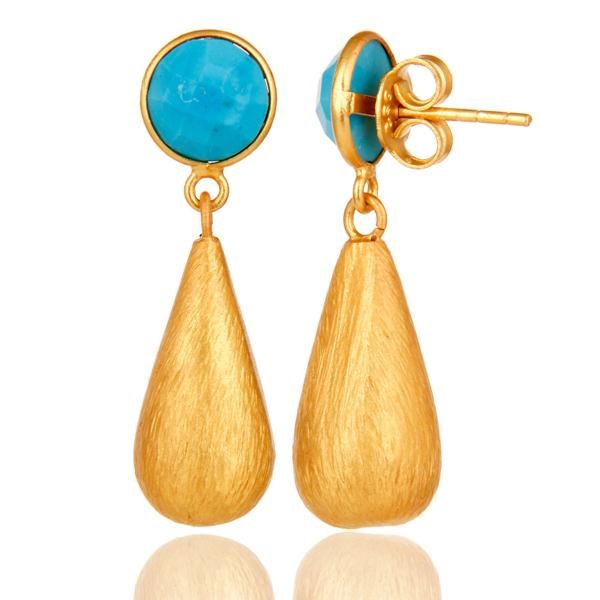 Suppliers 22K Yellow Gold Plated Sterling Silver Turquoise Gemstone Teardrop Earrings