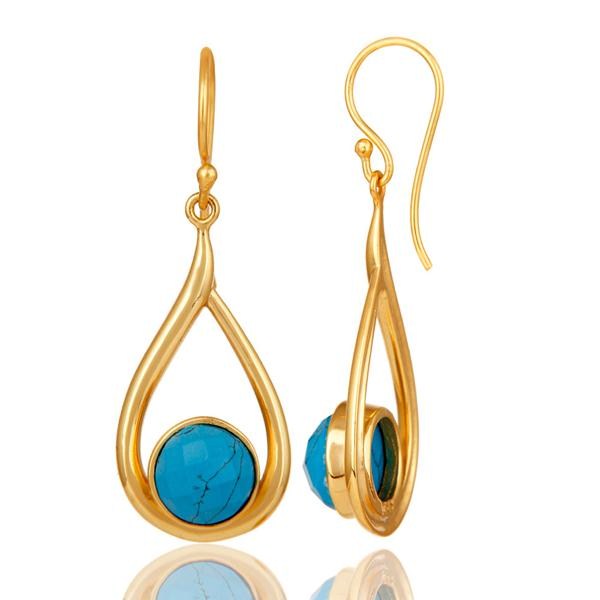 Suppliers 18k Yellow Gold Plated Sterling Silver Turquoise Drop Dangle Earring