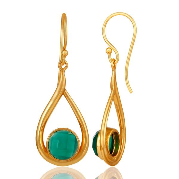 Suppliers 18k Yellow Gold Plated Green Onyx Sterling Silver Earring
