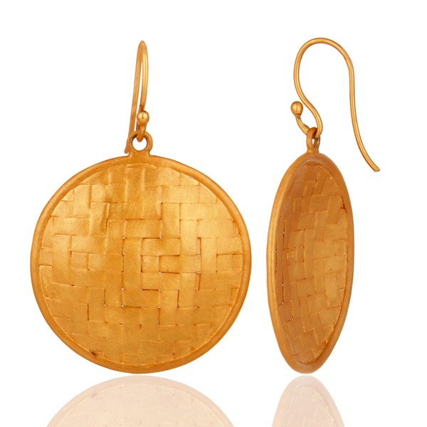 Suppliers 18K Yellow Gold Plated Sterling Silver Wire Woven Disc Design Earrings