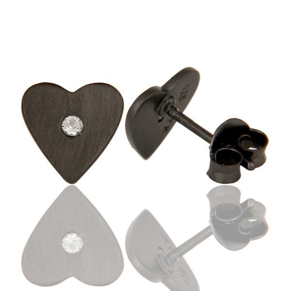 Suppliers Oxidized Sterling Silver White Topaz Heart Stud Earrings For Her