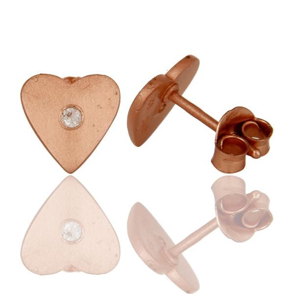 Suppliers 14K Rose Gold Plated Sterling Silver White Topaz Heart Stud Earrings For Her
