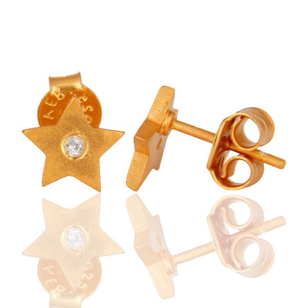 Suppliers 18K Yellow Gold Plated Sterling Silver White Topaz Star Stud Earrings
