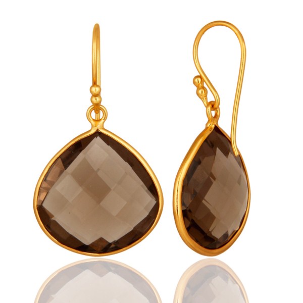 Suppliers Faceted Smoky Quartz 18K Gold Plated Sterling Silver Bezel-Set Hook Earrings