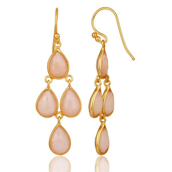 Suppliers 18K Gold Plated Sterling Silver Handmade Dyed Chalcedony Gemstone Dangle Earring