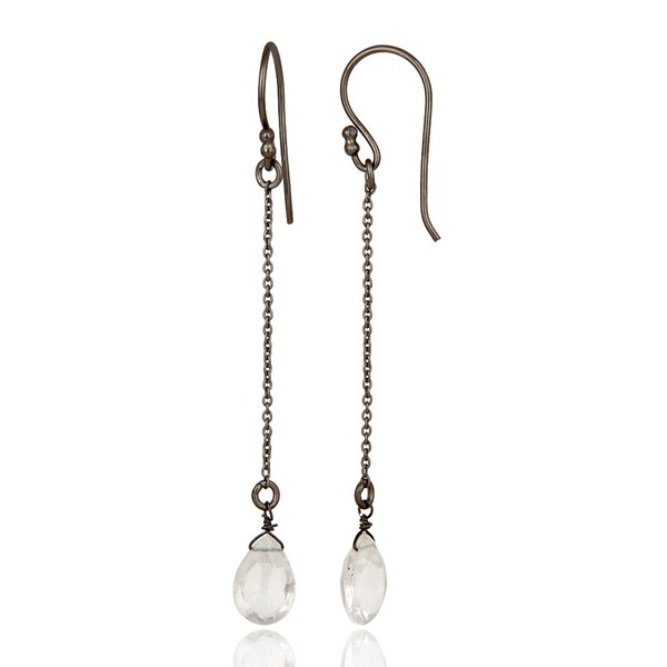 Suppliers Oxidized Solid Sterling Silver Crystal Quartz Link Chain Dangle Earrings