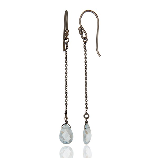 Suppliers Oxidized Sterling Silver Blue Topaz Gemstone Briolettes Chain Dangle Earrings