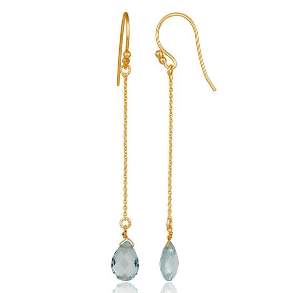 Suppliers 925 Sterling Silver Blue Topaz Briolette Link Chain Dangle Earrings