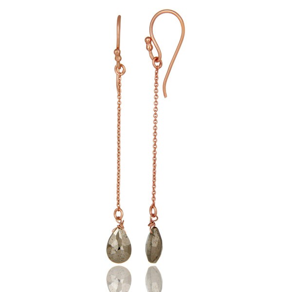 Suppliers 18K Rose Gold Plated Sterling Silver Golden Pyrite Briolette Dangle Earrings