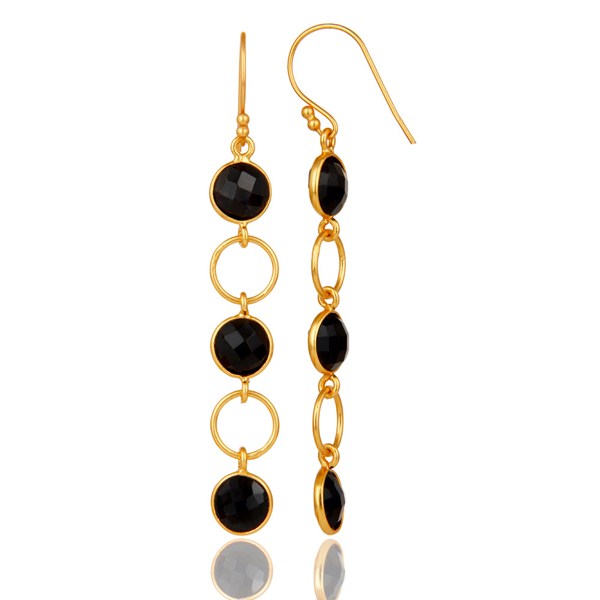 Suppliers Black Onyx and 18K Gold Plated Sterling Silver Circle Dangler Earring