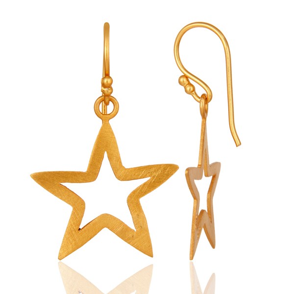 Suppliers 18K Yellow Gold Over Sterling Silver Star Design Womens Dangle Earrings