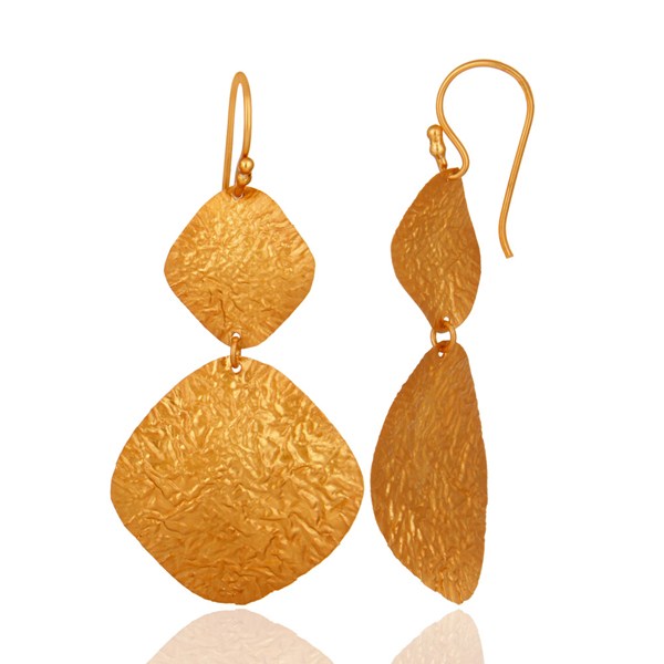 Suppliers 24K Yellow Gold Over Sterling Silver Handmade Double-Drop Earrings Jewelry