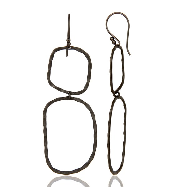 Suppliers Black Rhodium Plated Sterling Silver Hand Hammered Open Circle Dangle Earrings