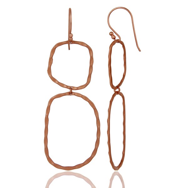 Suppliers 22k Rose Gold Plated Sterling Silver Hammered Open Double Circle Dangle Earrings