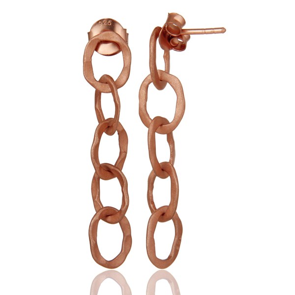 Suppliers 18K Rose Gold Plated Solid Sterling Silver Hammered Link Chain Dangle Earrings