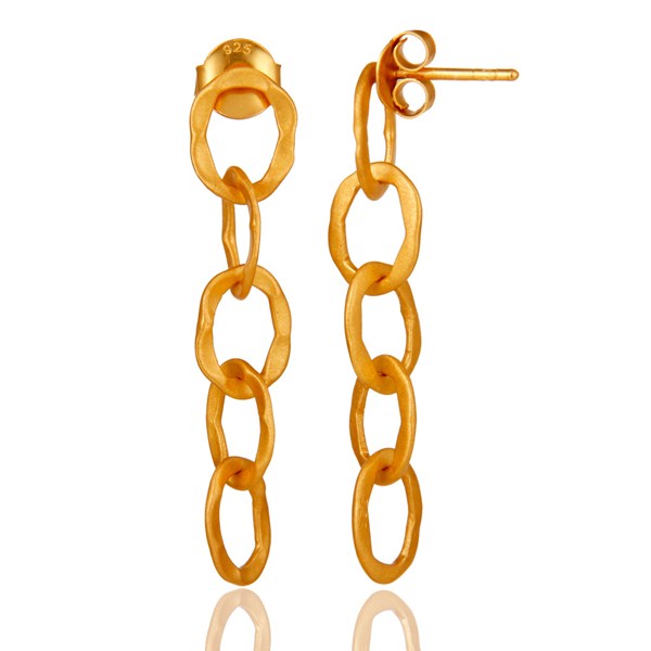 Suppliers 14K Yellow Gold Plated Sterling Silver Hammered Multi Link Chain Dangle Earrings