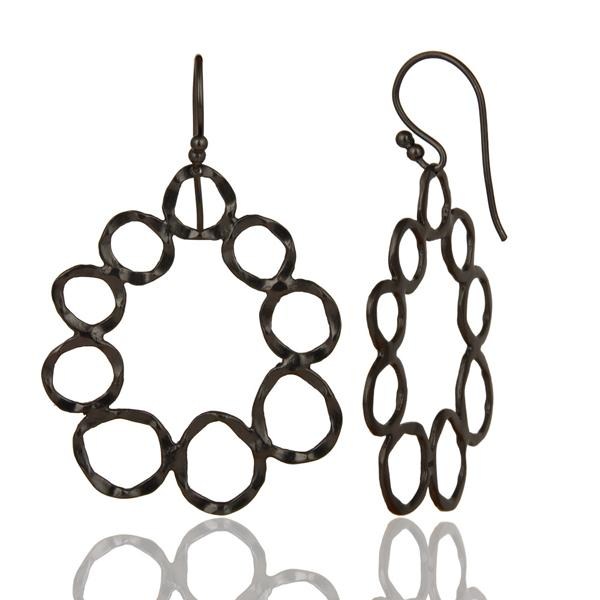 Suppliers Handmade Solid Sterling Silver With Oxidized Hammered Circle Dangle Earrings