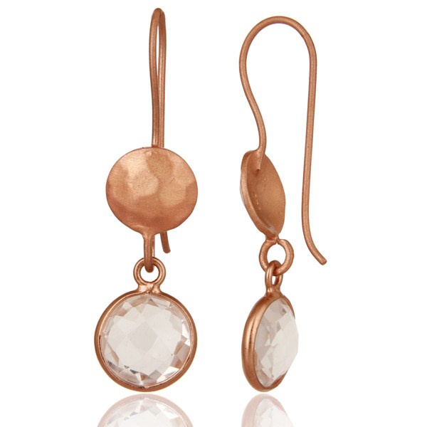 Suppliers 18K Rose Gold Plated Sterling Silver Crystal Quartz Circle Dangle Earrings