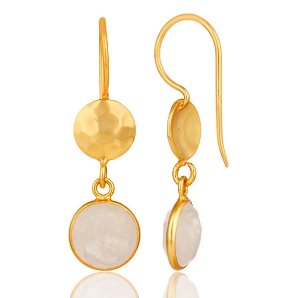 Suppliers Natural Rainbow Moonstone Dangle Earrings Made In 18K Gold Over Solid Silver