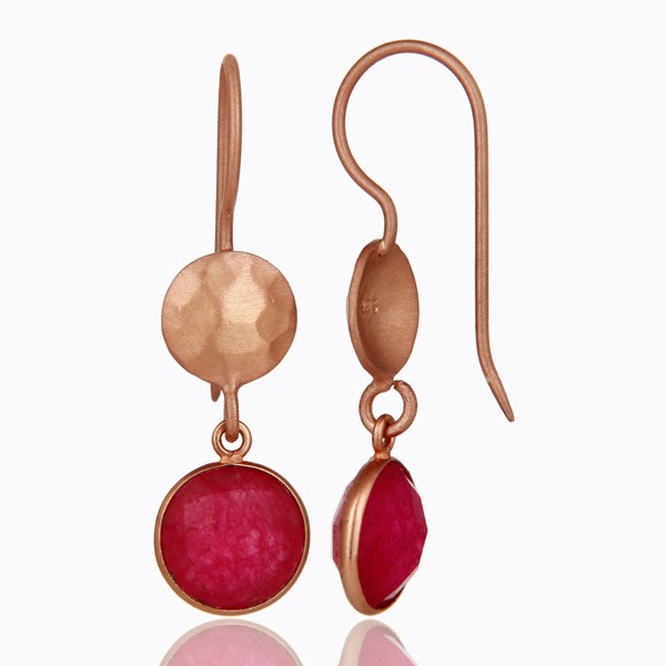 Suppliers 18K Rose Gold Plated Sterling Silver Red Aventurine Gemstone Dangle Earrings