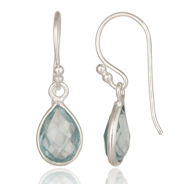 Suppliers 925 Sterling Silver Natural Blue Topaz Gemstone Bezel Set Drop Earrings