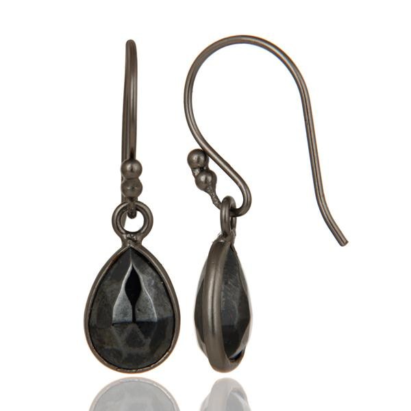 Suppliers Handmade Black Oxidized Sterling Silver Hematite Bezel Set Teardrop Earrings