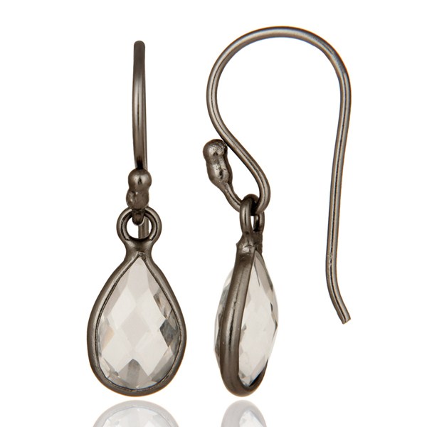 Suppliers Oxidized Sterling Silver Faceted Crystal Quartz Bezel Set Teardrop Earrings