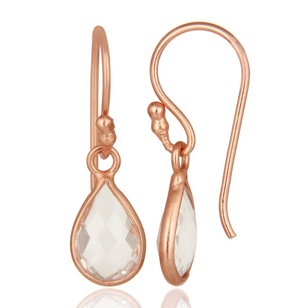 Suppliers 18K Rose Gold Plated Sterling Silver Crystal Quartz Gemstone Bezel Drop Earrings