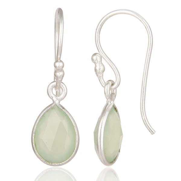 Suppliers 925 Sterling Silver Green Chalcedony Gemstone Bezel Set Earrings