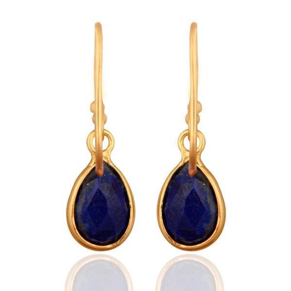 Suppliers Natural Lapis Lazuli Gemstone 925 Sterling Silver Earrings With 24k Gold Plated