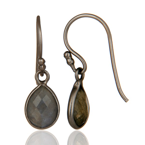 Suppliers Labradorite Gemstone Bezel Set Drop Earrings Made In Oxidized Sterling Silver