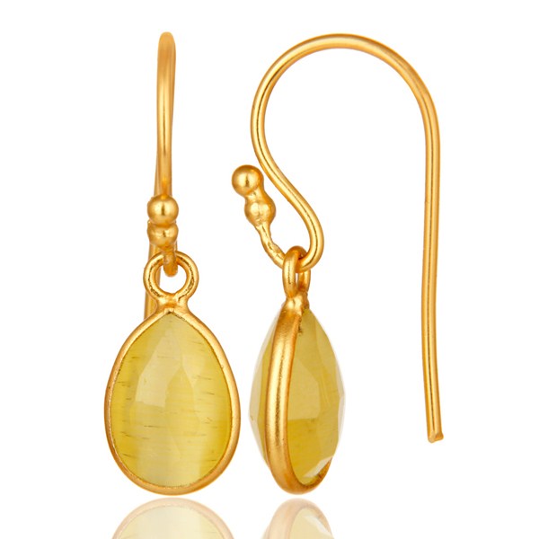 Suppliers 22K Gold Plated Sterling Silver Yellow Moonstone Bezel Set Teardrop Earrings