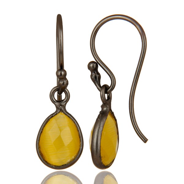 Suppliers Oxidized Sterling Silver Faceted Yellow Moonstone Bezel Set Teardrop Earrings