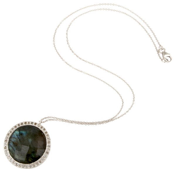 Suppliers 925 Sterling Silver Labradorite And White Topaz Halo Style Pendant With Chain
