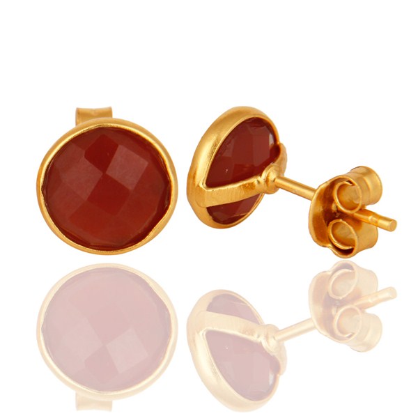 Suppliers 18K Yellow Gold Over Sterling Silver Red Onyx Gemstone Stud Earrings