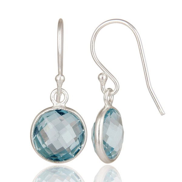 Suppliers 925 Sterling Silver Blue Topaz Gemstone Bezel Set Dangle Earrings