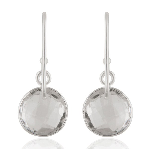 Suppliers 925 Sterling Silver Crystal Quartz Round Cut Bezel Set Dangle Earrings