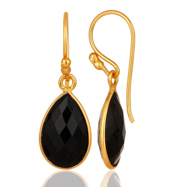 Suppliers 925 Sterling Silver Faceted Black Onyx Gemstone Pear-Shape Drop Earrings