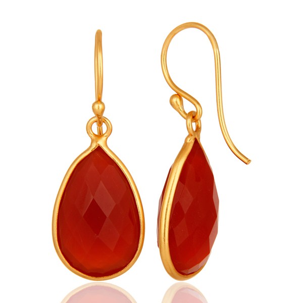 Suppliers Natural Red Onyx Gold Plated Sterling Silver Bezel-Set Gemstone Drop Earrings