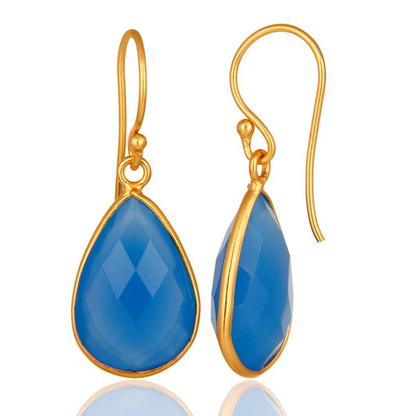 Suppliers 18K Gold Plated Sterling Silver Bezel-Set Chalcedony Faceted Gemstone Earrings