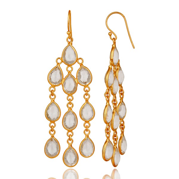Suppliers 18K Yellow Gold Plated Sterling Silver Crystal Quartz Bridal Chandelier Earrings